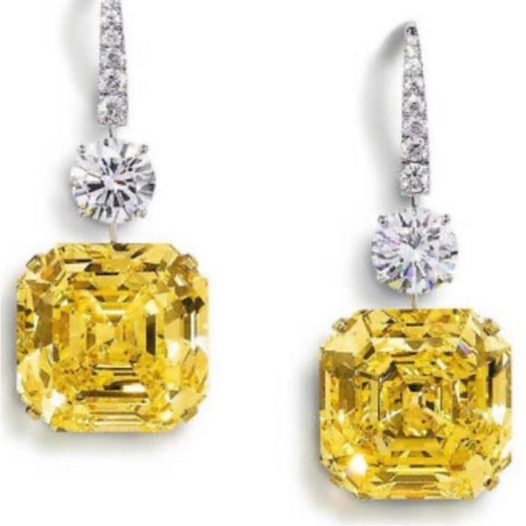 New Women’s Square Shape Citrine Stud Earrings - Picture 2 of 7